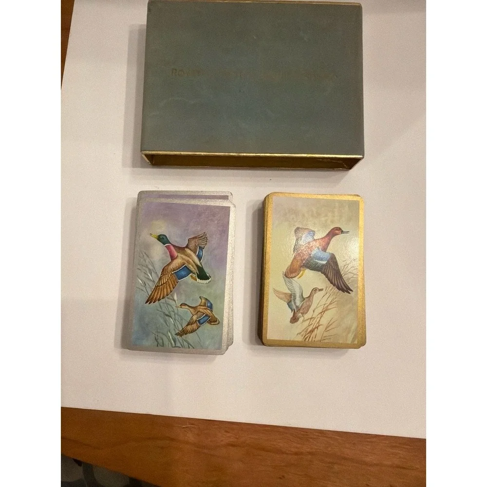 Vintage Congress Double Deck Playing Cards Mallard Ducks in Flight with Suede Bo